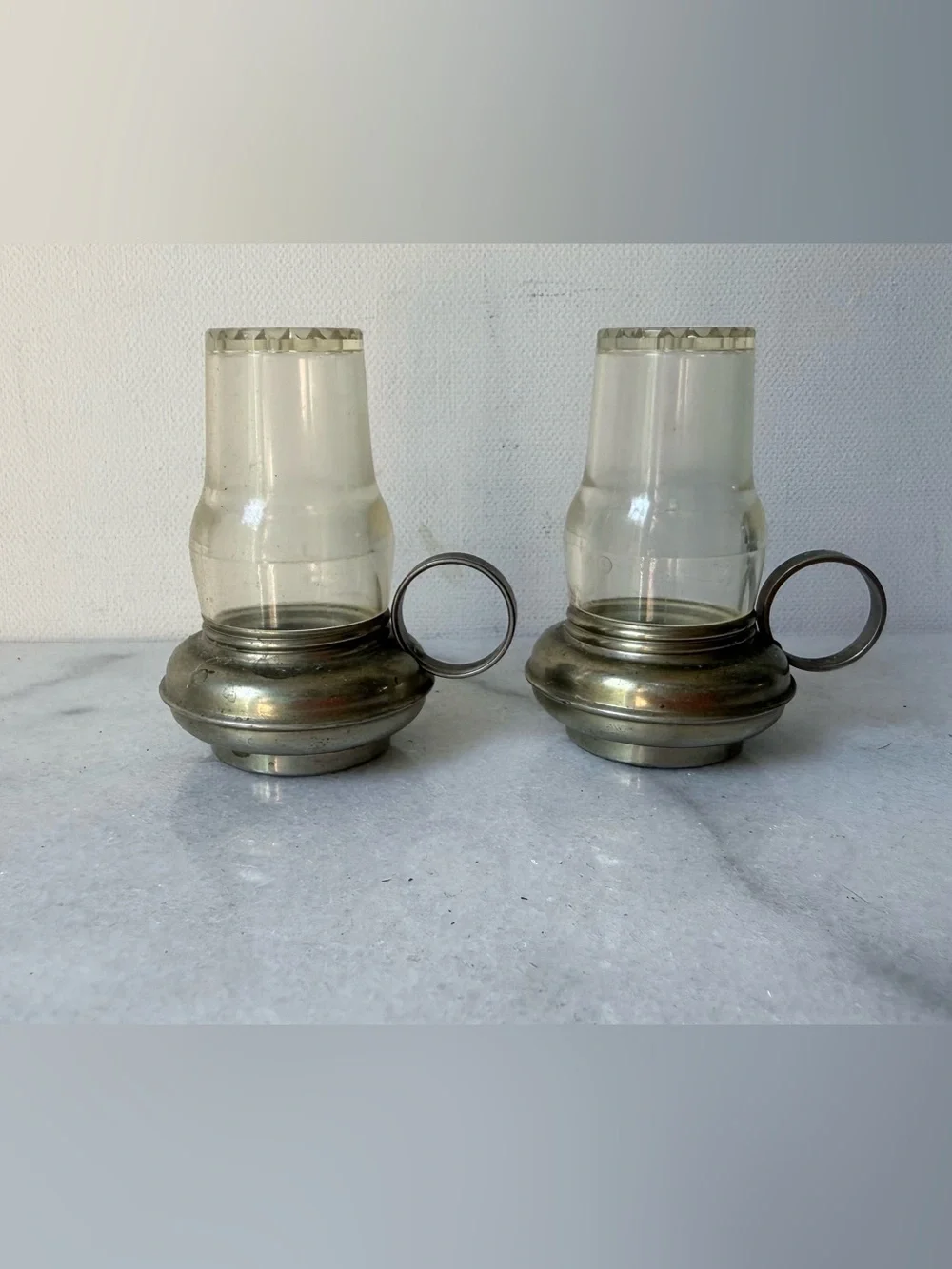 vintage hurricane oil lamp salt and pepper shakers feature metal bases